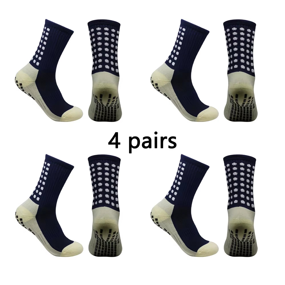 4 Pairs of Men'S Soccer Socks Non-Slip Grip Pad Football Basketball Socks