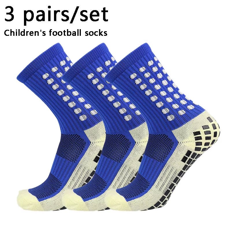 3 Pairs 34-39 Children Breathable Sports Soccer Socks Square Silicone Non-Slip Grip Football Socks Calcetines Hombre