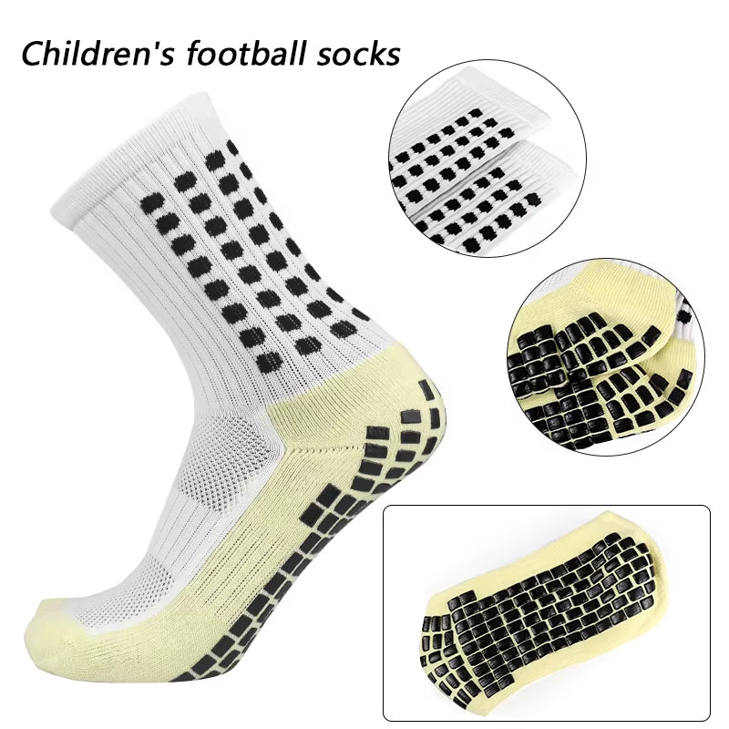 3 Pairs 34-39 Children Breathable Sports Soccer Socks Square Silicone Non-Slip Grip Football Socks Calcetines Hombre