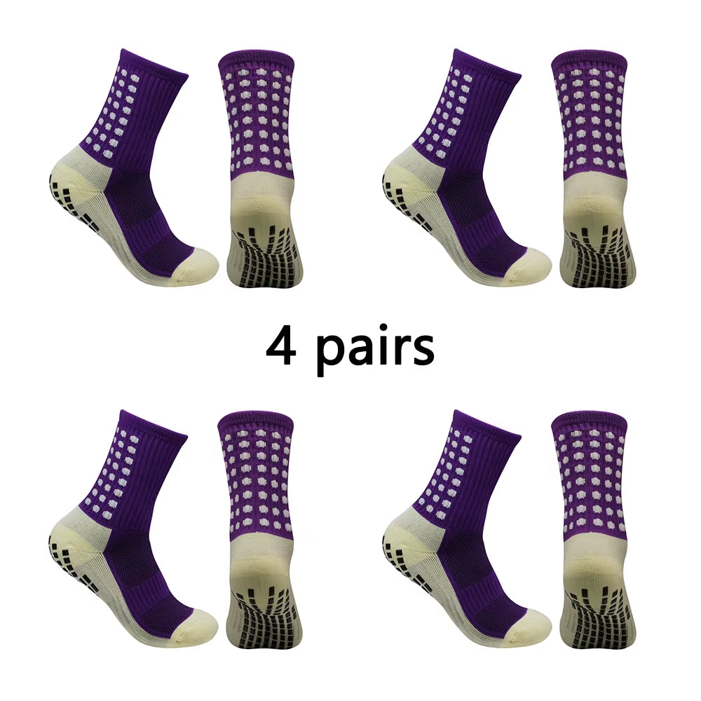 4 Pairs of Men'S Soccer Socks Non-Slip Grip Pad Football Basketball Socks
