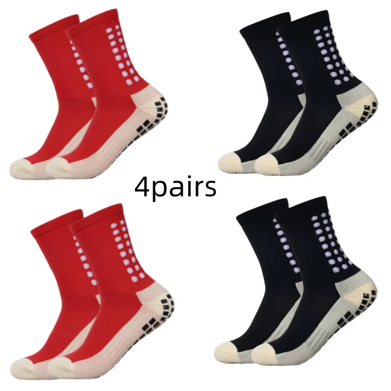 4 Pairs of Men'S Soccer Socks Non-Slip Grip Pad Football Basketball Socks