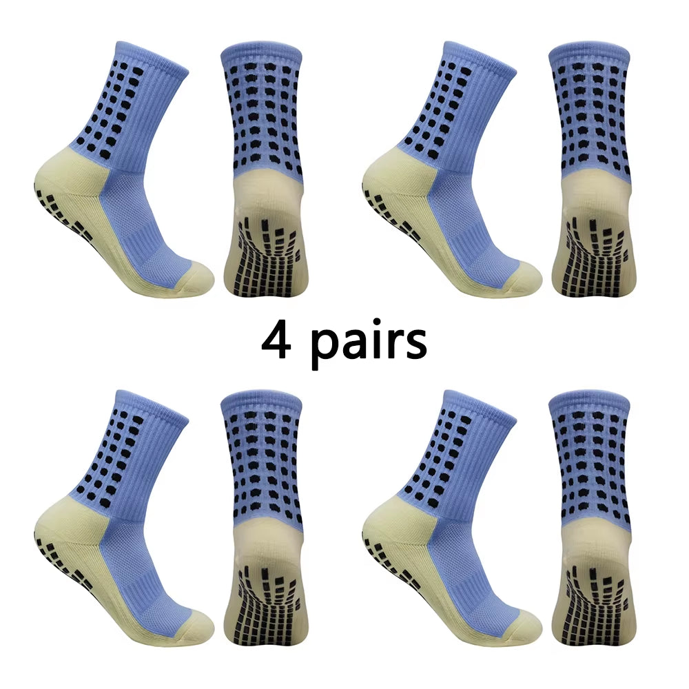 4 Pairs of Men'S Soccer Socks Non-Slip Grip Pad Football Basketball Socks