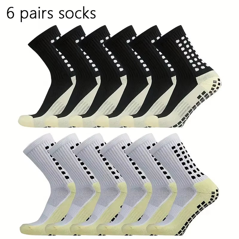 6 Pairs Professional Silicone Non-Slip Football Socks Men Women Breathable Outdoor Sports Soccer Grip Socks