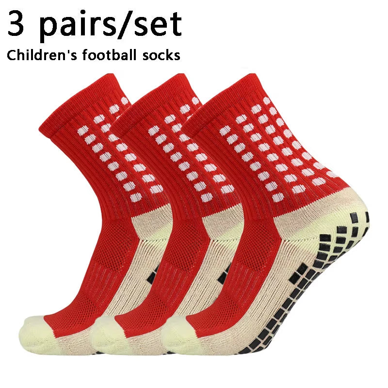 3 Pairs 34-39 Children Breathable Sports Soccer Socks Square Silicone Non-Slip Grip Football Socks Calcetines Hombre
